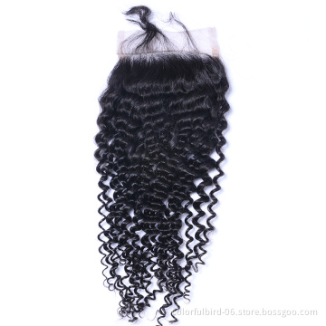Wholesale Natural Human Hair 4*4 Curly Lace Closure 10 12 inch Virgin Human Hair 4x4 kinky curly closure Brazilian Hair